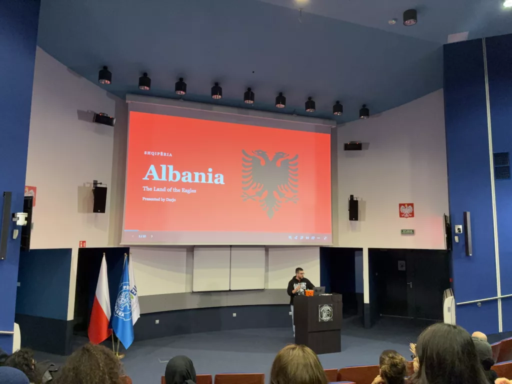 Presentation on Albania, titled "The Land of the Eagles," during Erasmus+ Days event.